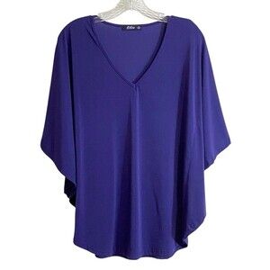 LILY By Firmiana Womens Purple V-Neck Poncho Blouse Sz Small Draped Sleeves Chic